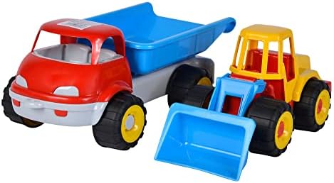LKW Kipper with Excavator Toy Set, 29cm/36cm, Soft Rubber Tires, Sand Play Toys for Kids Ages 10 Months and Up