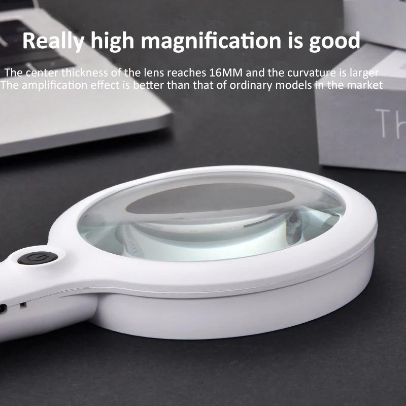 40/30/20X Rechargeable Handheld Illuminated Magnifier Portable Magnifying Glass with 3 Lighting Modes Magnifier for Reading