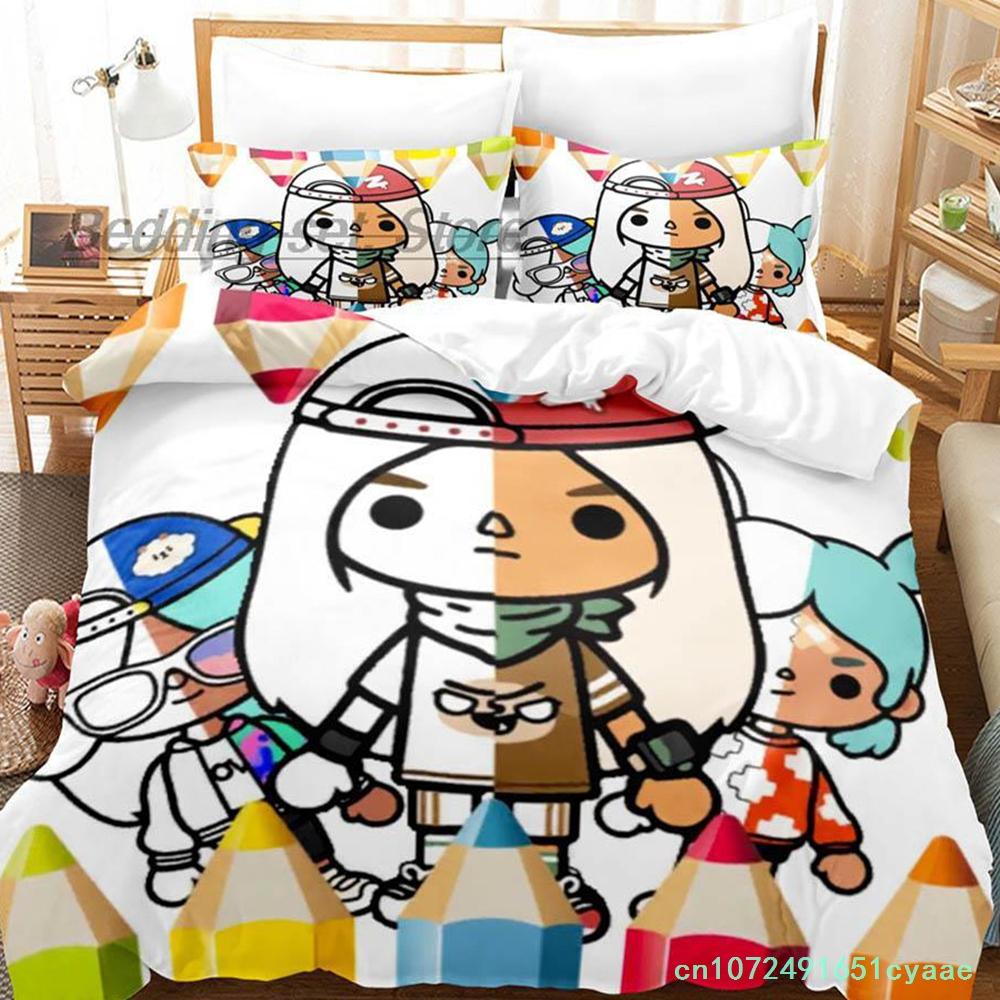 Toca Life Bettwäsche-Set Einzelbett Twin Full Queen King Size Bettwäsche-Set Aldult Kinderzimmer Bettbezug-Sets 3D-Druck Kawaii Anime