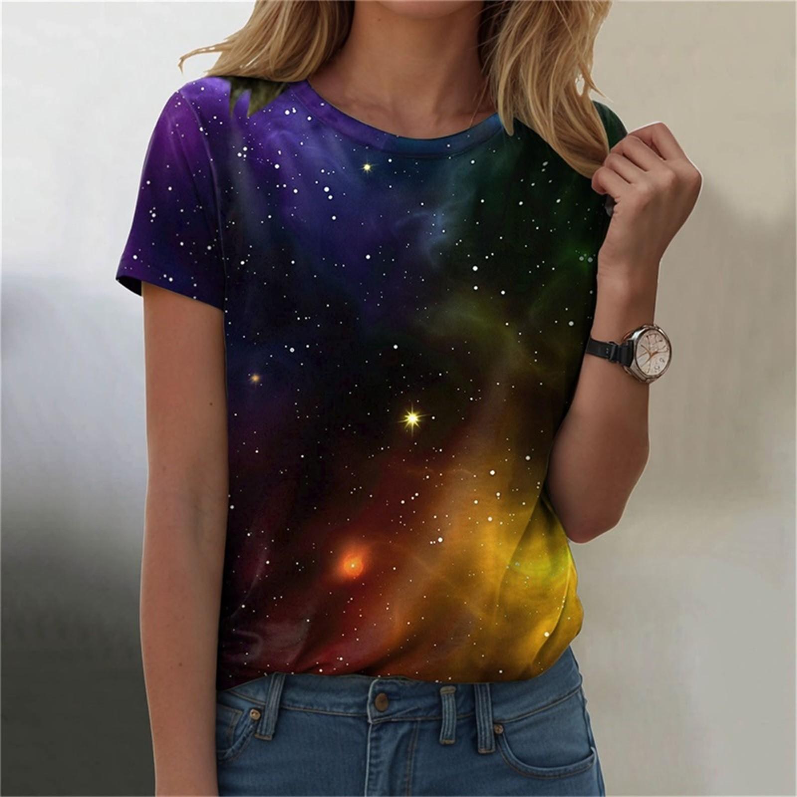 

Летний топ с круглым вырезом и 3D-принтом, модные повседневные женские футболки с короткими рукавами XS