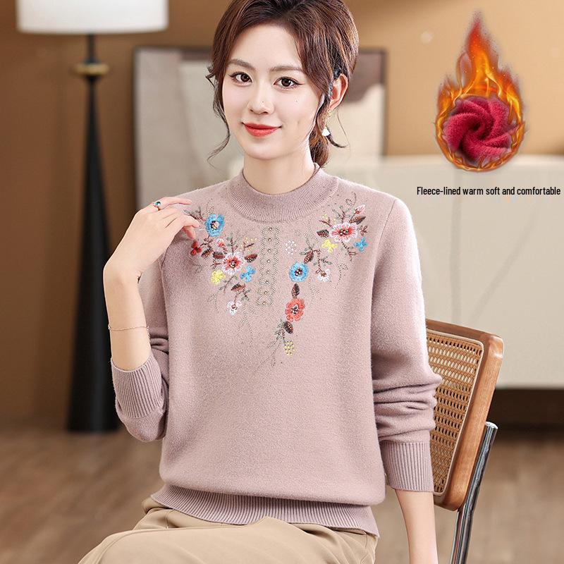 

Мамин зимний теплый свитер с флисовой подкладкой для женщин среднего и пожилого возраста 2XL (120-130 lbs) бежевый