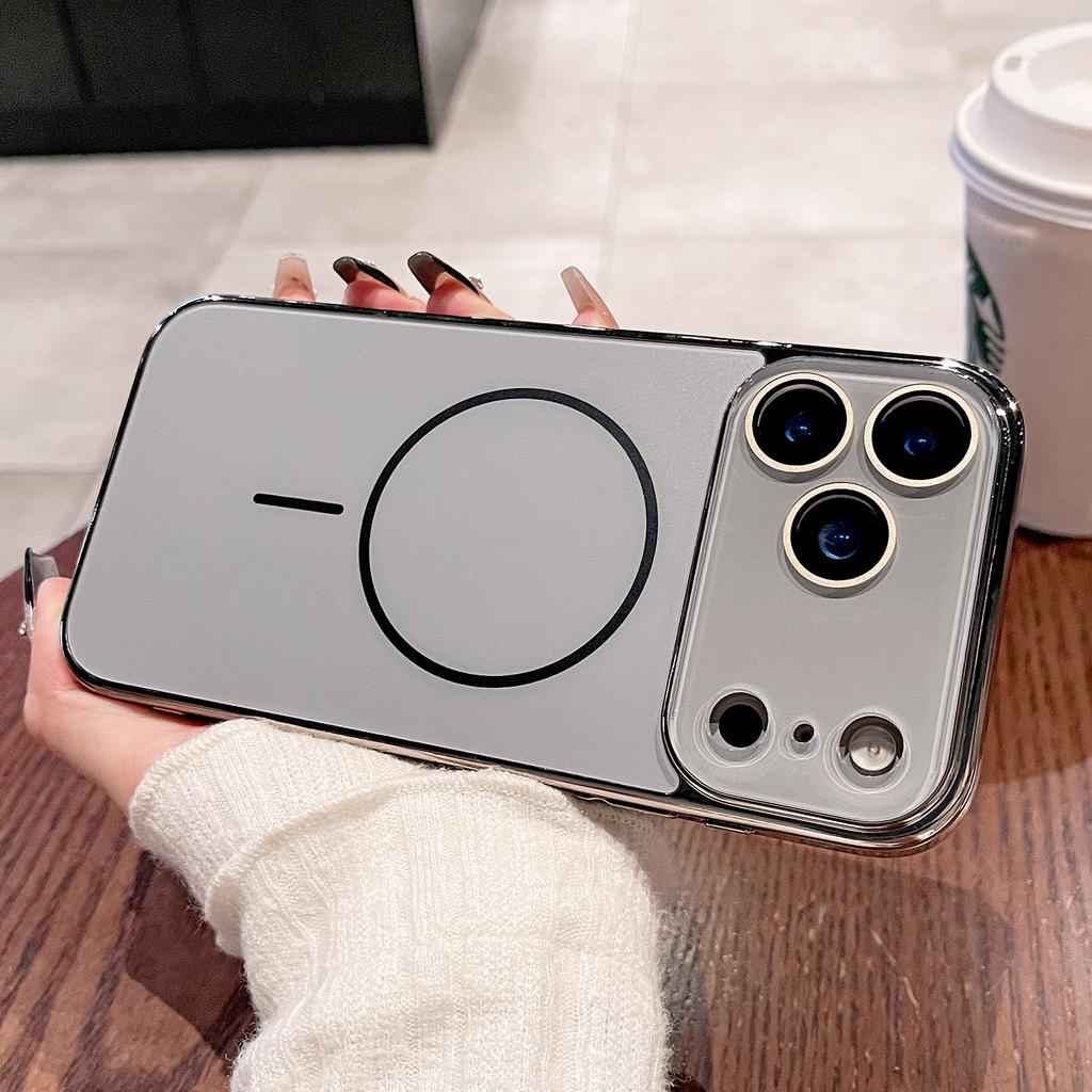 For Magsafe Case For iPhone 17 Air 16 15 14 13 12 11 Pro Max Plating Magnectic Wireless Charge Glass Len Protection Cover