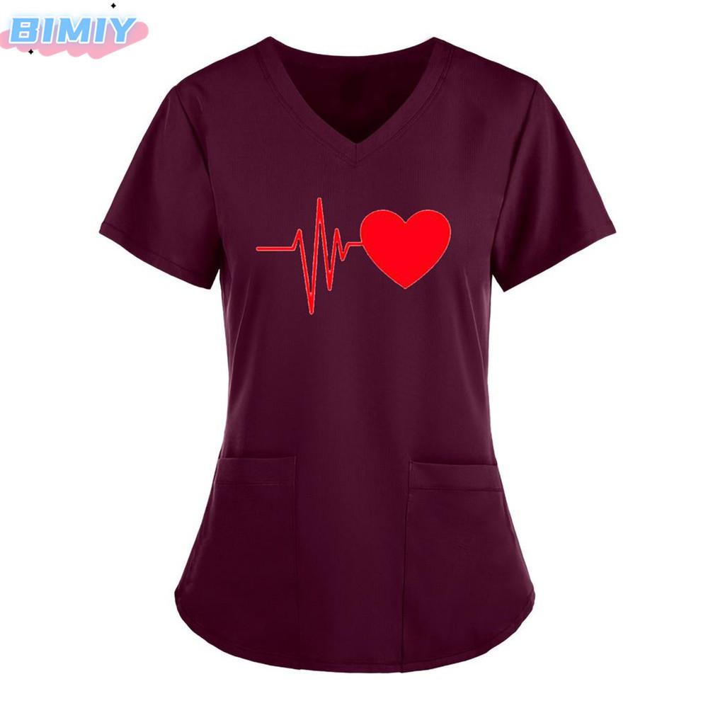 Damen T-Shirt V-Ausschnitt Krankenpflegeuniform Einfarbiges Muster Freizeit T-Shirt