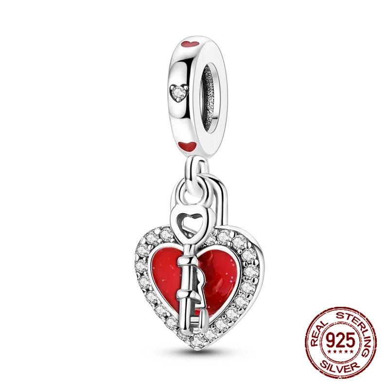 Red Color Series Charms Beads Copper Blood Heart Love Car Strawberry Fruit Dangle Fit Original Bangle Bracelet Diy Jewelry
