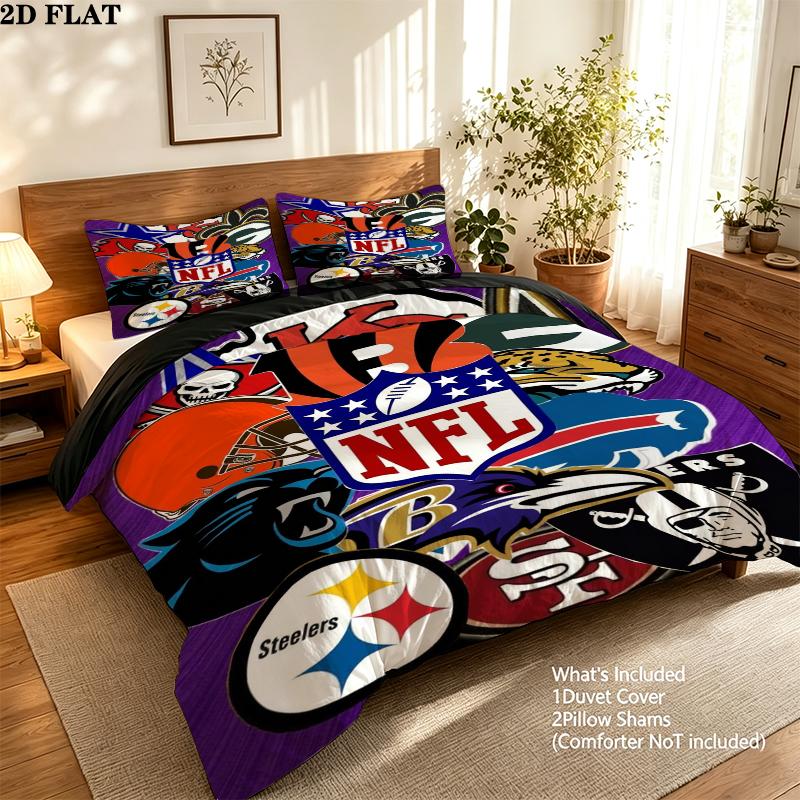 National Football League Muster Bettwäsche Steppdecken-Set Bettdeckenbezug Kissenbezug Heimdekoration Geburtstagsgeschenk (1 * Bettbezug + 2 * Kissenbezug ohne Füllung)