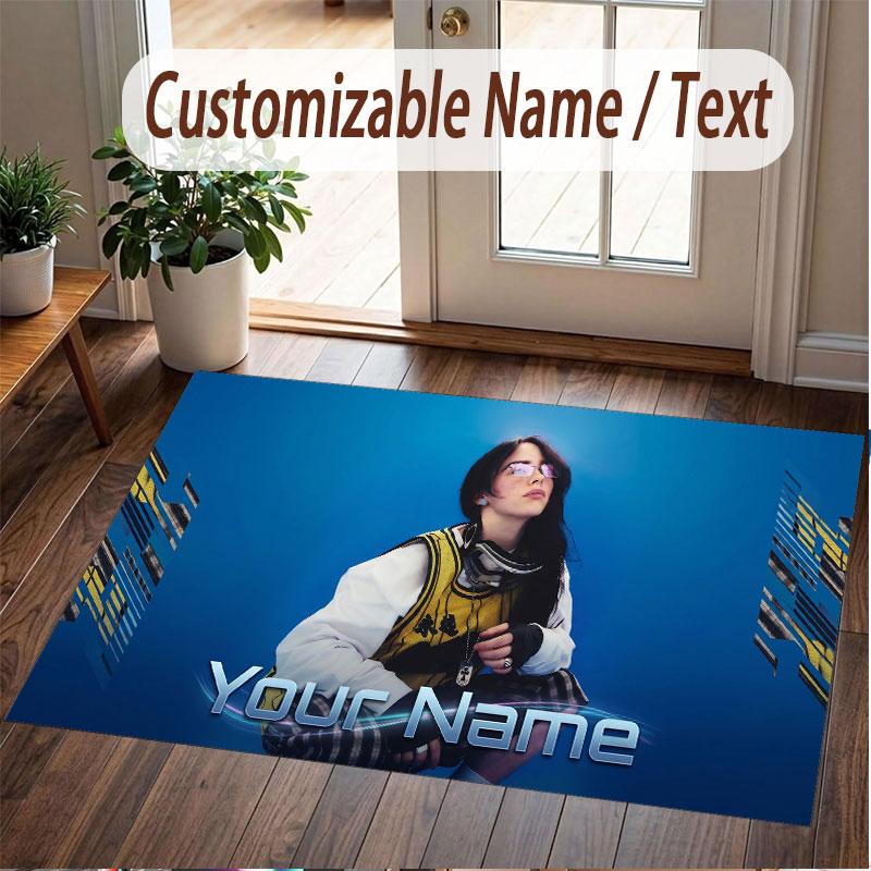Custom Name Crystal Velvet Rug,Billie Eilish Comfortable Anti Slip Floor Mat For Room Decoration