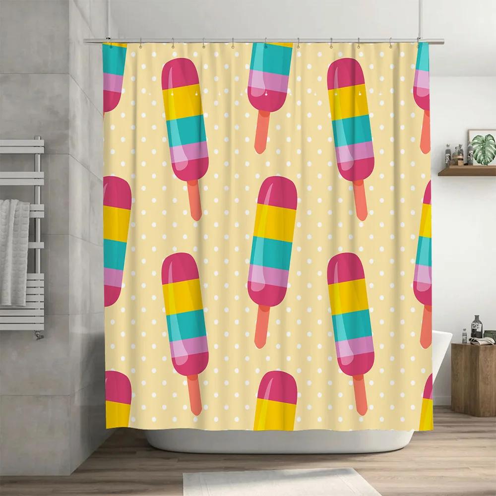 Summer Fun: Sunny Yellow Polka Dot Popsicle Shower Curtain Handmade Custom Fabric Decor for Bathroom
