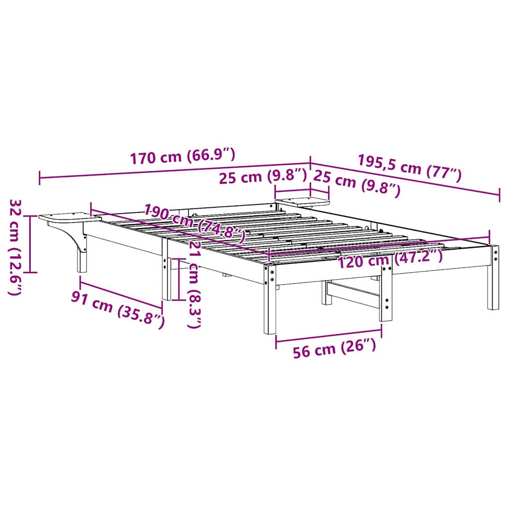 Bed Frame Natural 120 X 190 Cm Solid Pine Wood