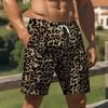 Men Drawstring Elastic Waist Shorts Brown Black Classic Full Leopard Animal Print Bottoms