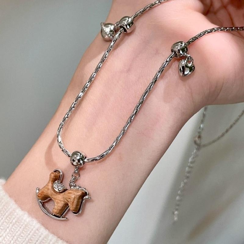 Unique Wood Horse Charm Necklace Symbolizing Good Luck and Warmth Adjustable Pull Chain for Fashion Accessories