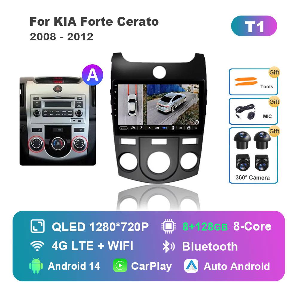 for KIA Forte Cerato 2008 - 2012 Android 14 Intelligent System Car Radio Multimedia Player GPS Navigation BT 4G WiFi HD Screen