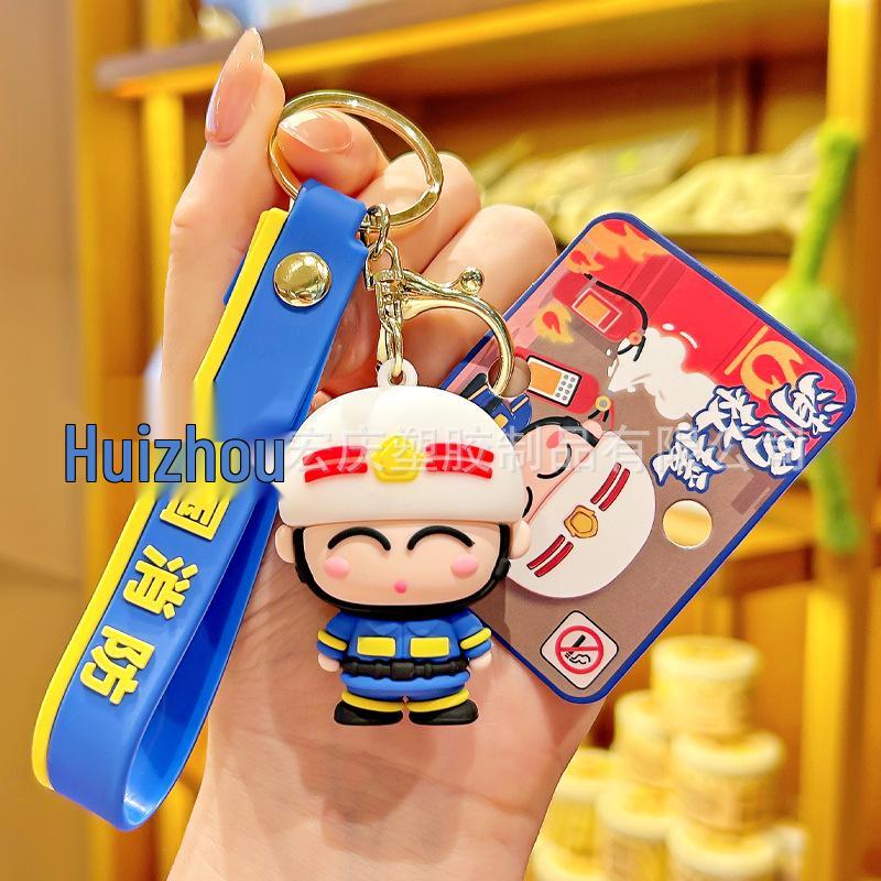 Creative Blue Firefighter Keychain: Fire Safety Souvenir for Kindergarten & Primary Students Backpacks.