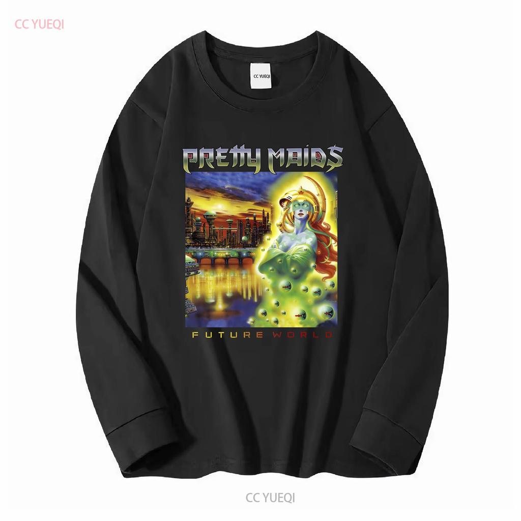 PRETTY MAIDS FUTURE WORLD T-Shirt Czarny S 4XL GH394 długi lub krótki rękaw vintage Prany streetwear Lekko graficzny