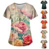 Women's Fashion V-neck Short Sleeve Workwear With Pockets Printed Tops