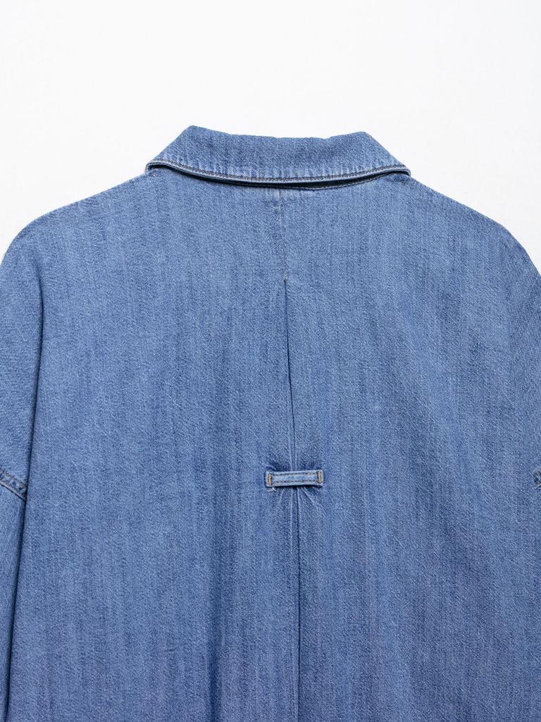 Spring 2025 Women's European and American Style Wide Sleeve Denim Shirt with Casual Long Pants