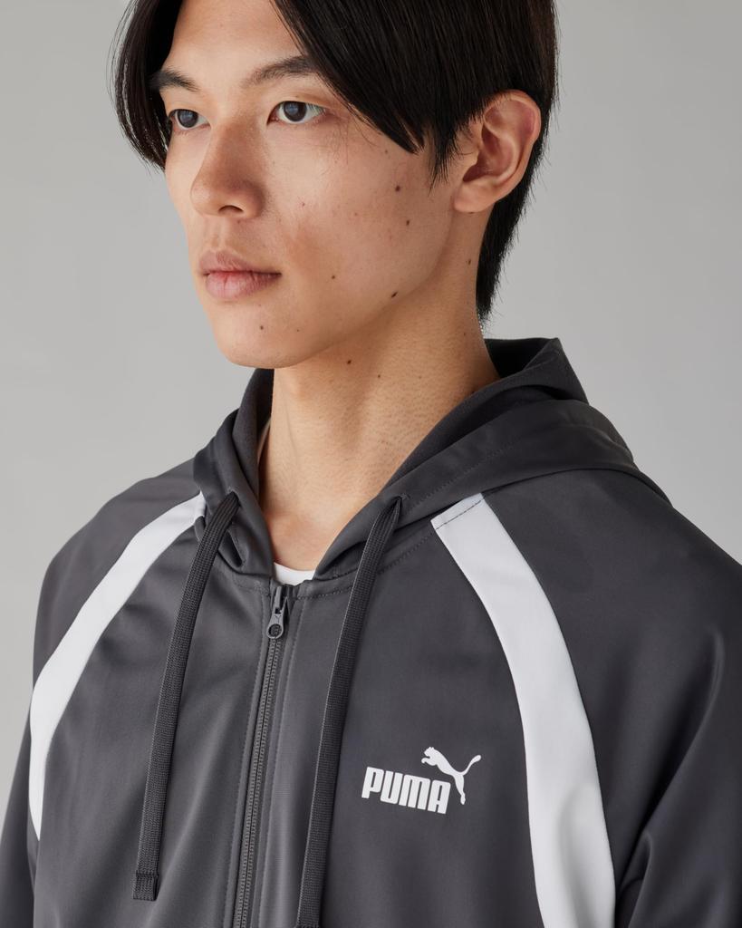 Puma Casual Sports Suit Hooded Polyester 2025 Dusky Gray Men's Set, Tricot-Lined Jersey, 691021, Fall/Winter Color (44)