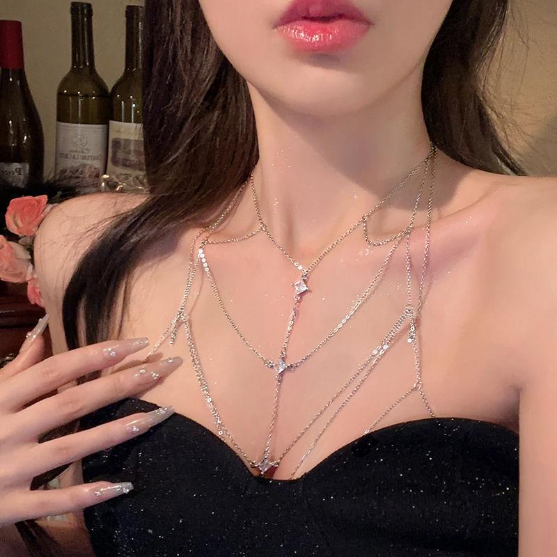 European and American Zircon Jewelry, Chest Chain, Tassel Bra, Multi-layer Layered Chest Chain, Necklace, Personalized, Fashionable and Sexy