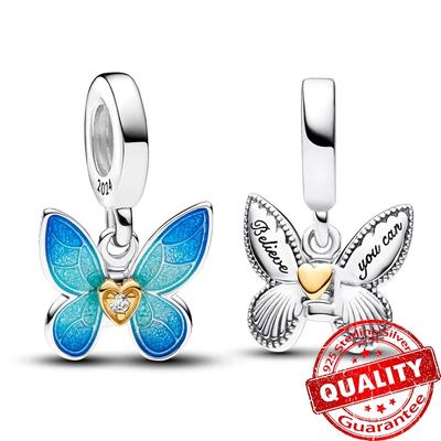925 Sterling Silber Farbverlauf Blau Schmetterling Anhänger Armband Edlen Schmuck für Frauen Armreif DIY