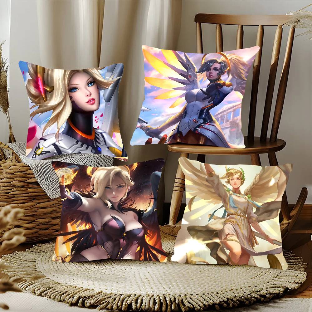 Mercy Overwatch Game Pillow Case Square Pillow Bedroom Sofa Leisure Comfort Cushion Car Home Decoration