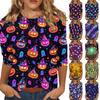 Women Casual 3/4 Sleeve Halloween Print Round Neck Top Lightweight Comfortable Fit Stylish Design