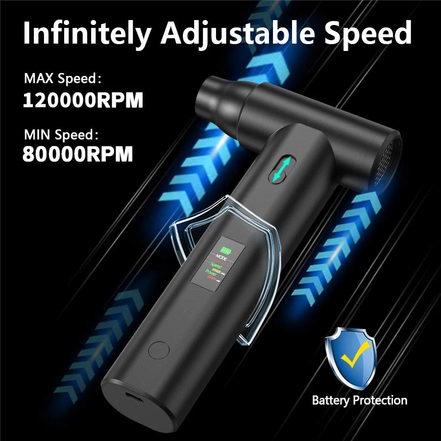 LED Display 110000RPM Brushless Jet Fan Electric Air Duster Mini Turbo Fan Dust Removal Jet Dry Blower Vacuum Cleaner For Car