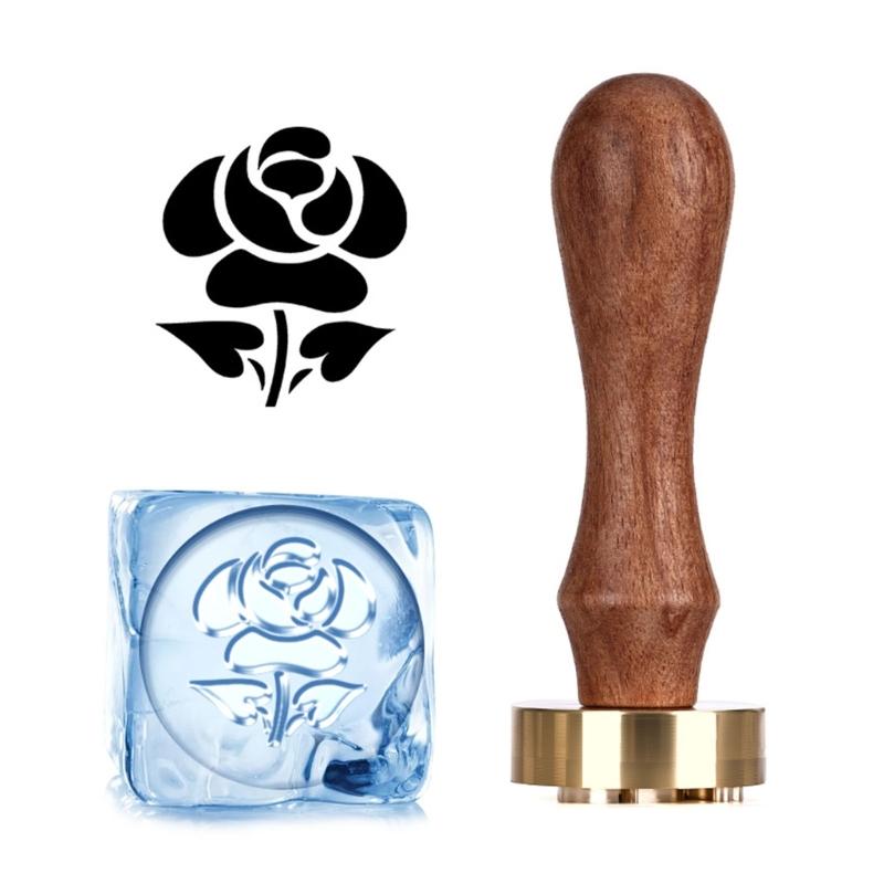 Wood Handle Ice Stamper Ice Engraving Tool With Intricate Carved Pattern For Cocktails Chocolate Desserts Embossing