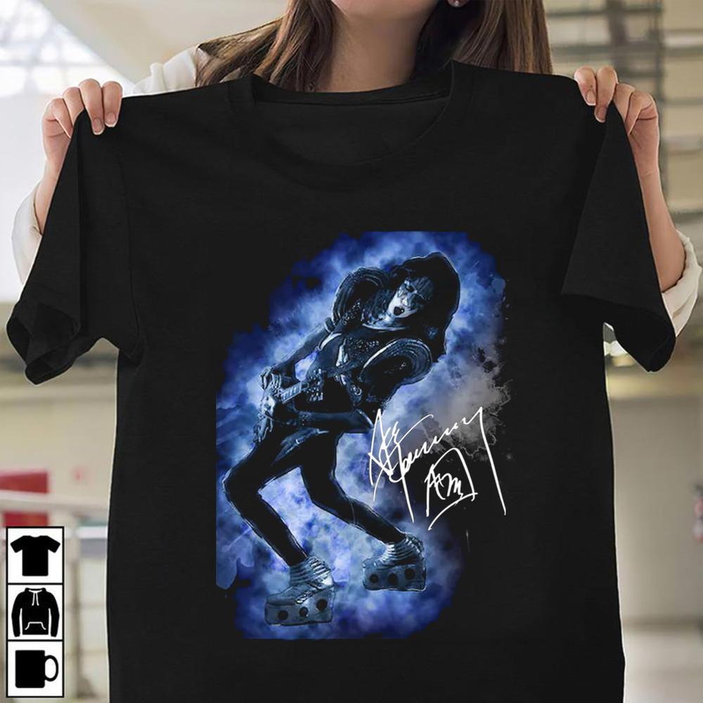 НОВЫЙ черный классический унисекс футболка Ace Frehley с автографом, КОРОТКИЙ РУКАВ, Унисекс футболка M