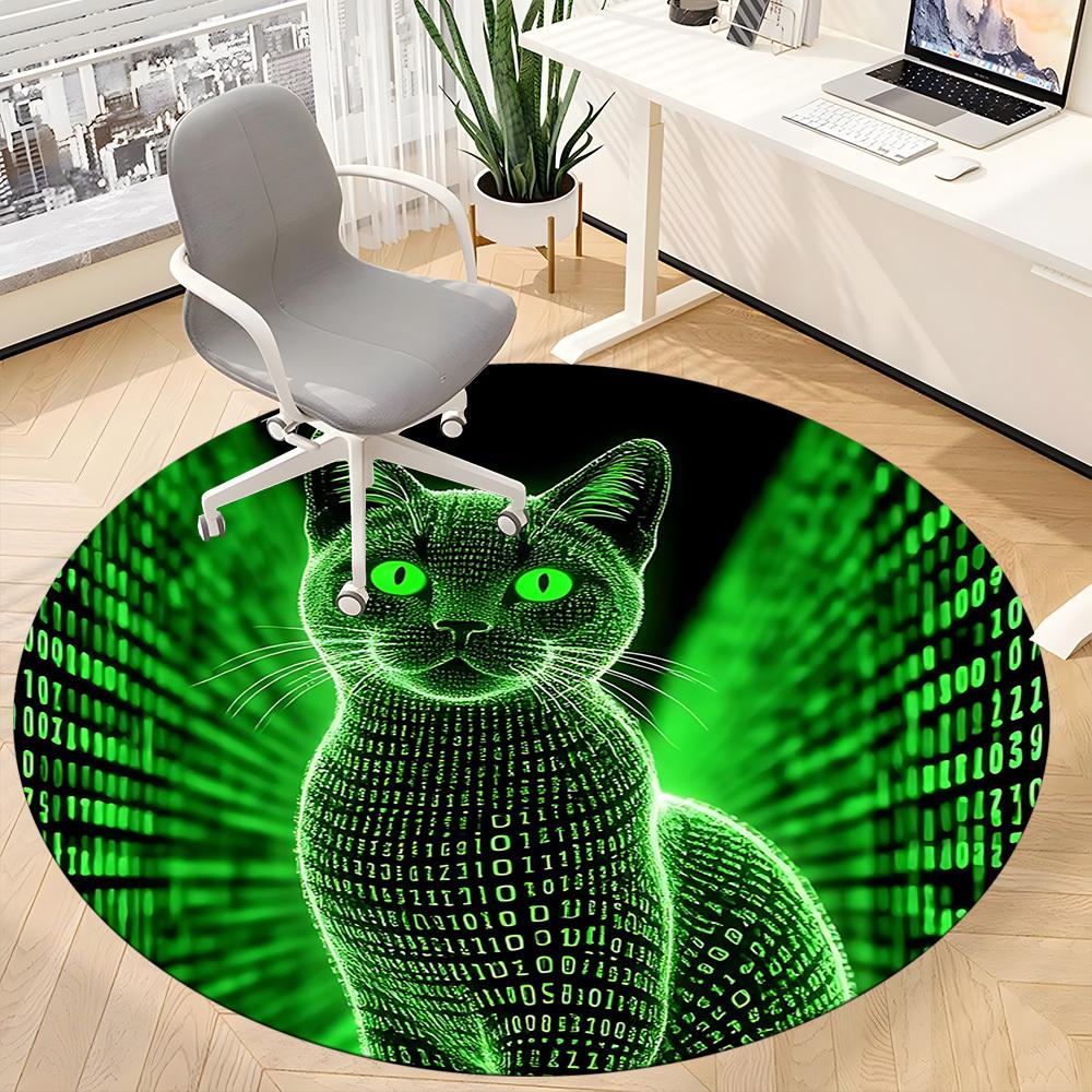 1pc Matrix Cat Office Round Area Rug, Indoor Mat Suitable ForOffice, Under Office Chairs Bedroom Living Room Home Decor T155