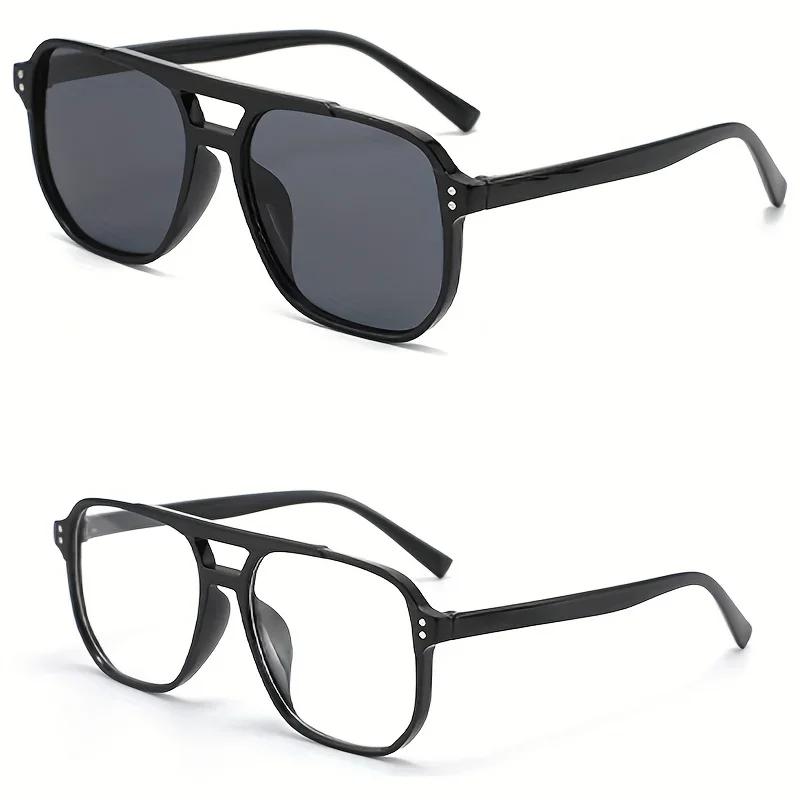 1/2 pezzi - Occhiali da sole quadrati vintage per donna uomo montatura spessa doppio ponte occhiali da vista femminile chic occhiali da sole poligonali tonalità