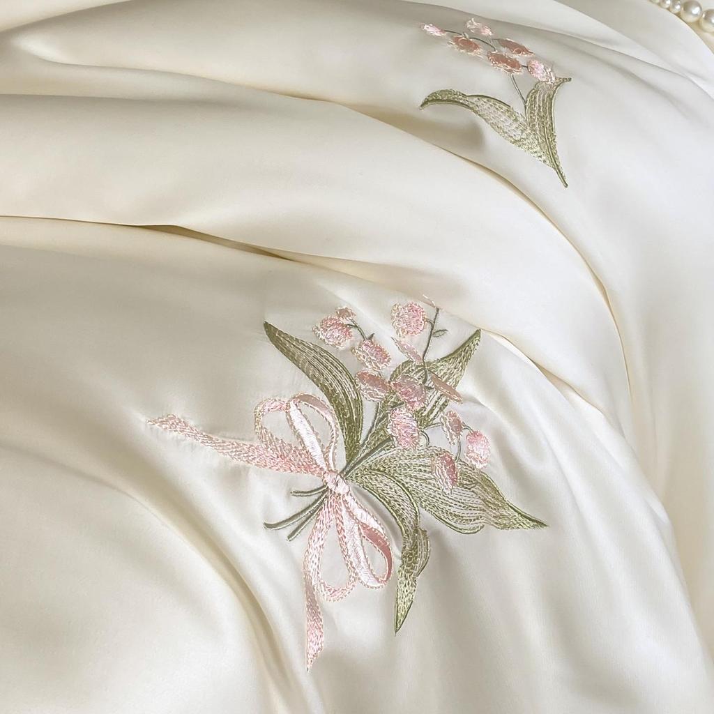 Silky Smooth 60s Lyocell Tencel Embroidered Bedding Set - Machine Washable Duvet Cover and Bed Sheet