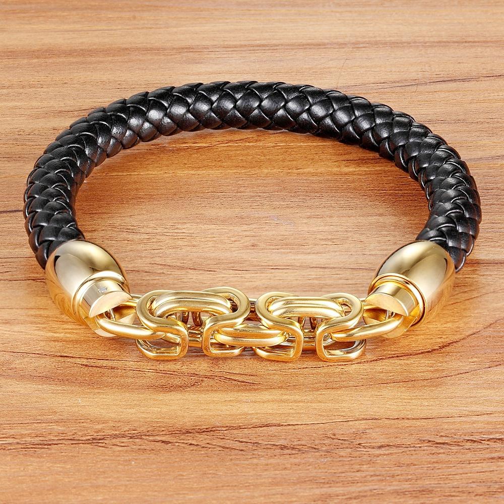 New Fashion Genuine Leather Bracelet Men Casual Classic Stainless Steel Bracelets Brand Wrap Charm Male Bracelets