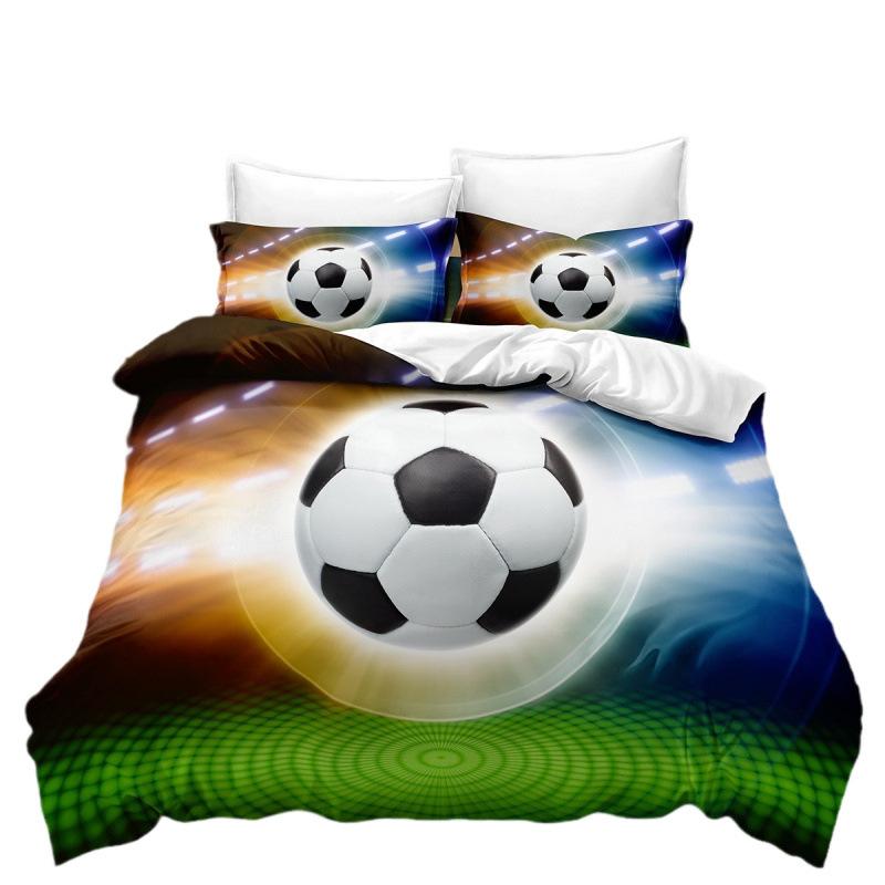 Football Three-Piece Bedding 3D Printing Sports Duvet Cover Bed Sheet Pillowcase Fixed