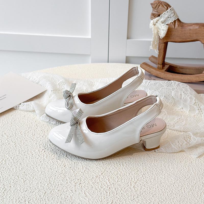 2025 Girls' Spring/Summer Butterfly Rhinestone High Heel Sandals in Mirror Patent Leather