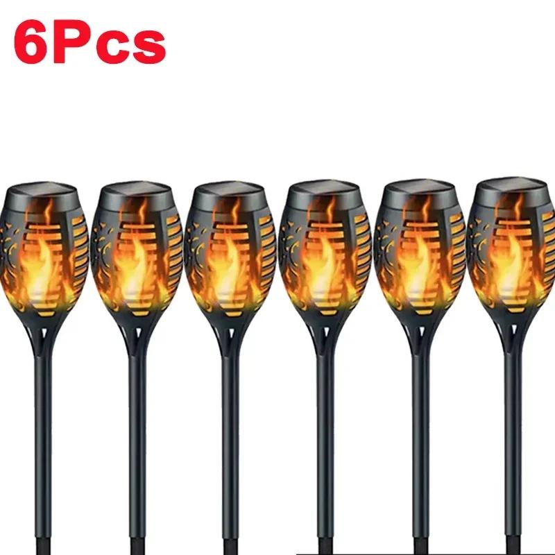 1/2/4/6/8/10/12Pcs Solar Flame Torch Light Flickering Light Waterproof Garden Decoration Outdoor Lawn Path Yard Patio Floor Lamp