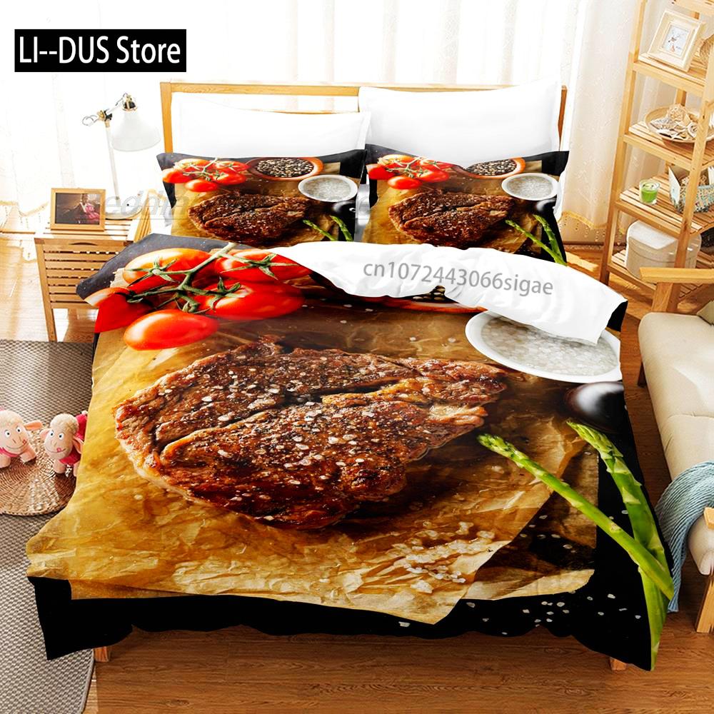 

Beefsteak Bedding Set Single Twin Full Queen King Size Bed Set Aldult Kid Bedroom Duvetcover Sets 3D Print Gourmet Steak 135x200cm