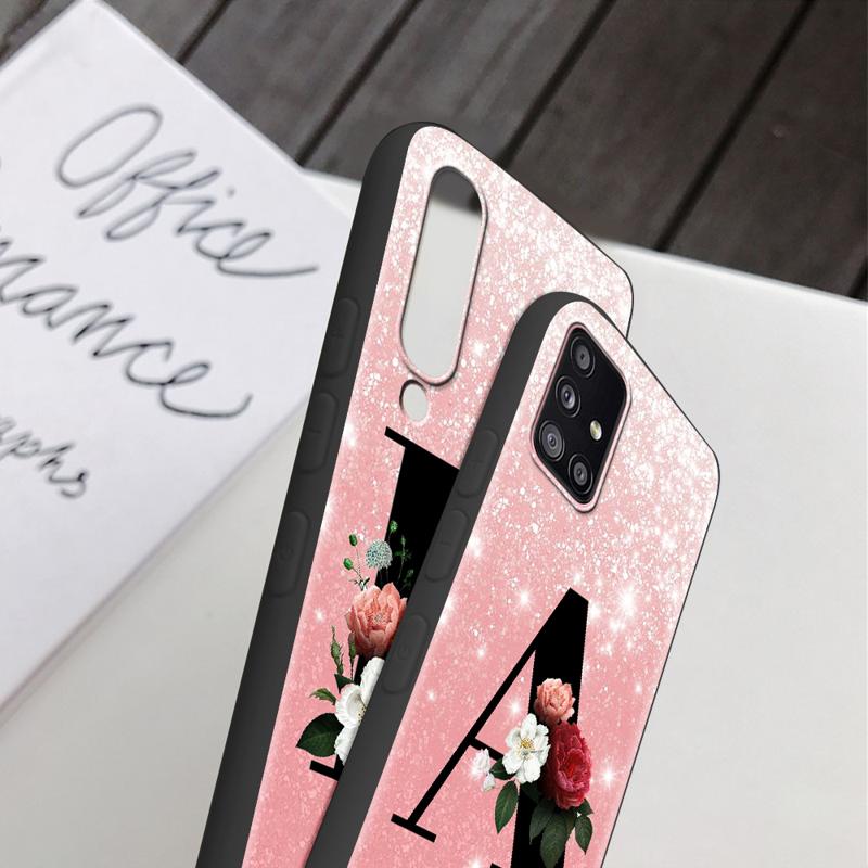 Letter A B C Flowers Pink Case For Samsung Galaxy A54 A52 A14 5G A53 A12 A13 A71 A23 A34 A33 A21s Phone Cover