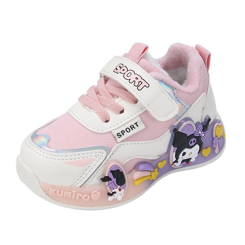 Girls' Kuromi Warm Velvet Sports Shoes: Autumn/Winter 2025, Non-slip Casual Toddler Shoes