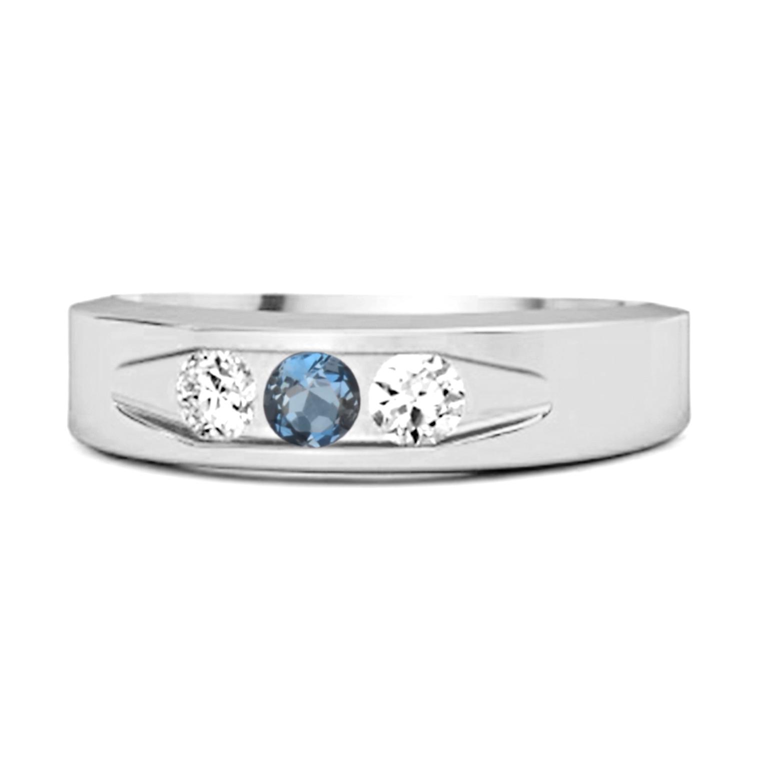 London Blue Topaz Three Stone Band Ring - 925 Sterling Silver 7