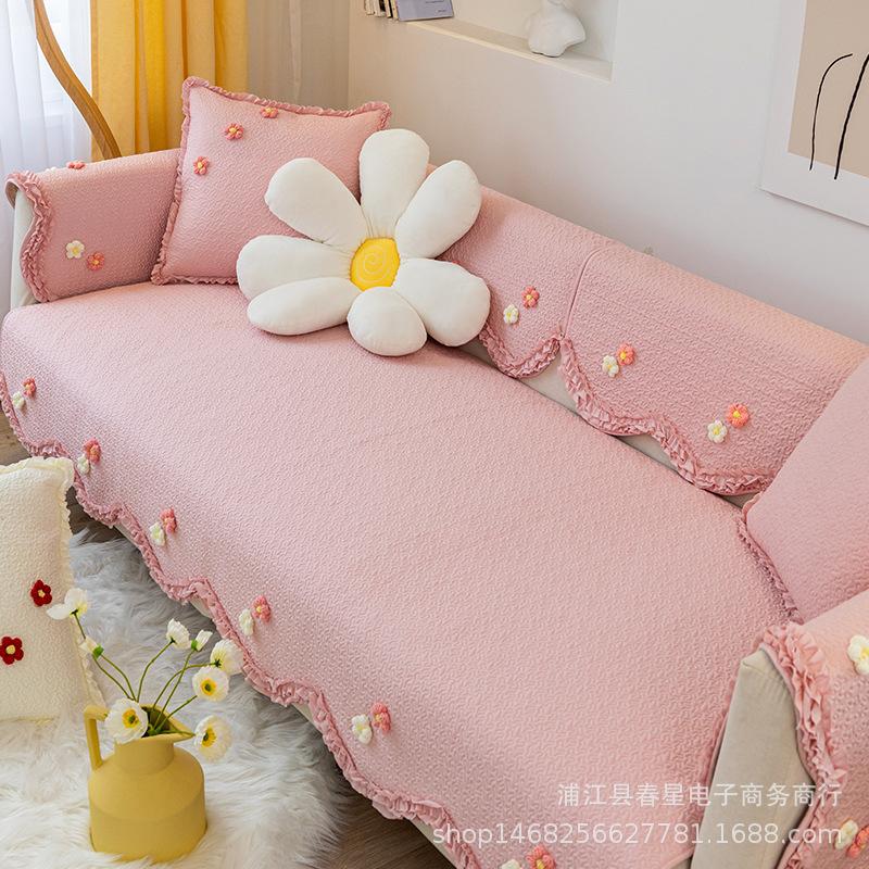 Korean Pastoral Pure Cotton Sofa Cushion, Universal In All Seasons, Non-Slip And Breathable Living Room Sofa Cover, Cover Cloth, And Retail