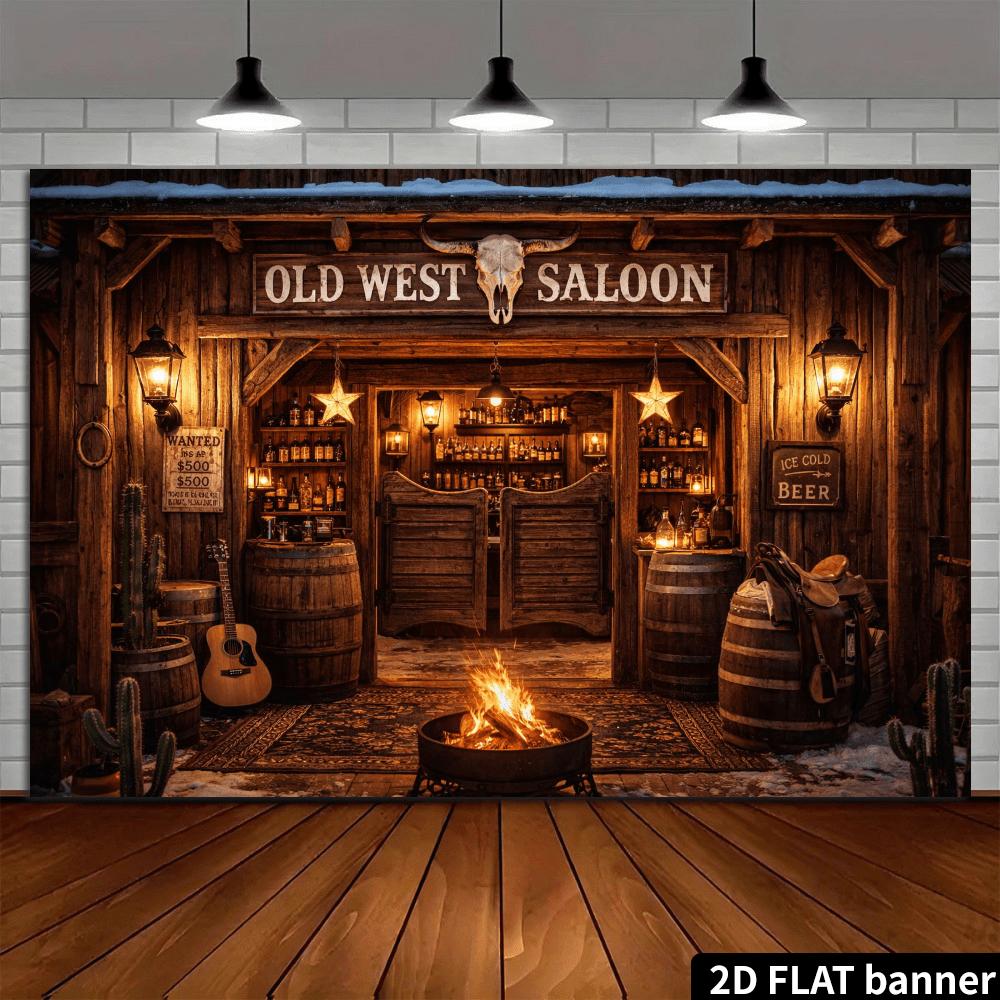 2D-plan bakgrundstyg för bar med västerländskt cowboytema som skapar en retro västerländsk atmosfär tillverkat av polyestermaterial