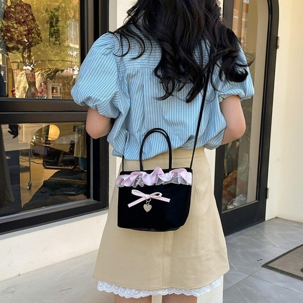 Lace Bow Handbag Square Sweet Crossbody Bag Retro Lattice Handbag  Travel