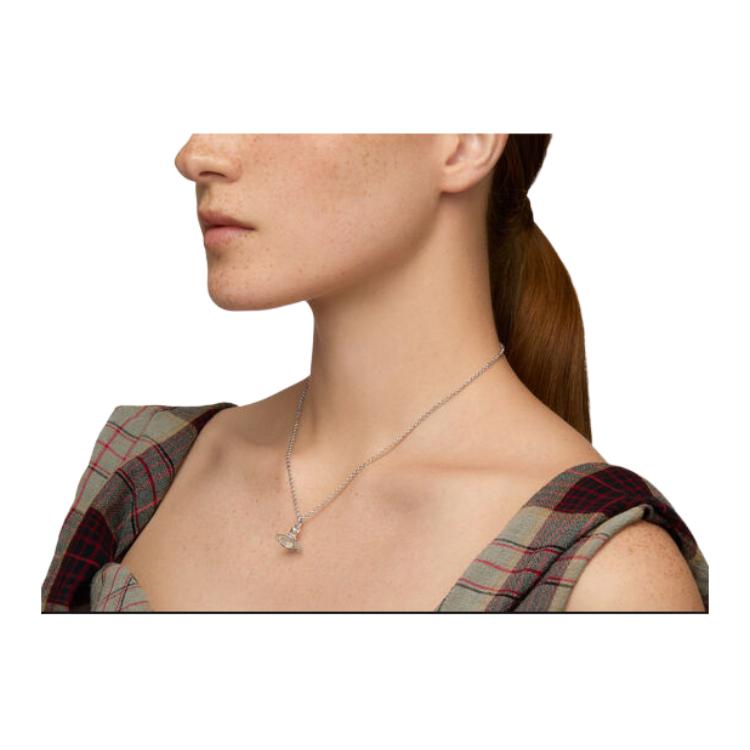VIVIENNE WESTWOOD Engraved Saturn Design Brass Necklace Men Necklace Silver 8050889136323