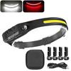 Lampada frontale a LED COB, lampada frontale a induzione, batteria integrata, ricaricabile tramite USB, torcia frontale per campeggio all'aperto, pesca con sensore