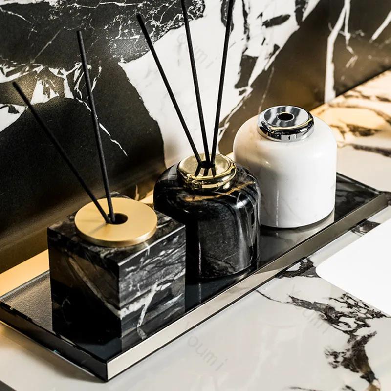Mramorová aromaterapeutická láhev High-end hotelový pokoj Koupelna Nádoba na parfém Láhev Koupelnová dekorace Láhev s aroma difuzérem