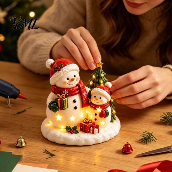 Handmade Christmas Desktop Decorations DIY Plaster Painting Kit, Cute Xmas Tree House Santa Snowman Art Crafts for Students Figurine Craft Set,
