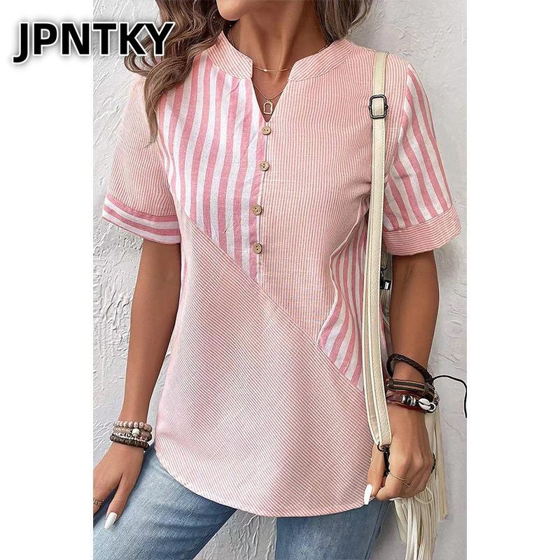 JPNTKY Women's Fashion Casual Short Sleeve V Neck Blouses & Shirts