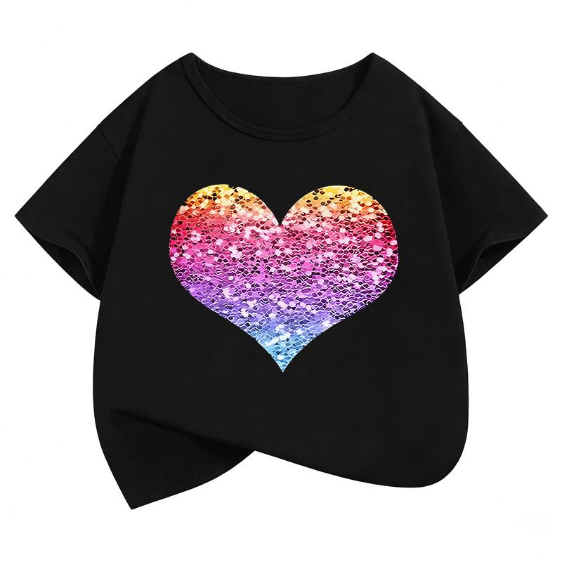Colorful Love Heart Short Sleeve T Shirts Y2k Kids Children's T-shirt Boys Girls Summer Spring Casual Top Tee Shirt