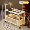 High-end Side Table Bamboo 2 Layers Coffee Tables Mobile Coffee Table with Wheels Trolley Home Storage Rack Living Room Decor