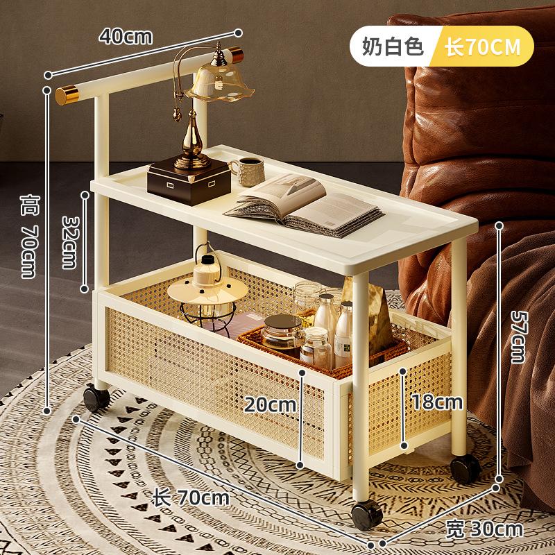 High-end Side Table Bamboo 2 Layers Coffee Tables Mobile Coffee Table with Wheels Trolley Home Storage Rack Living Room Decor