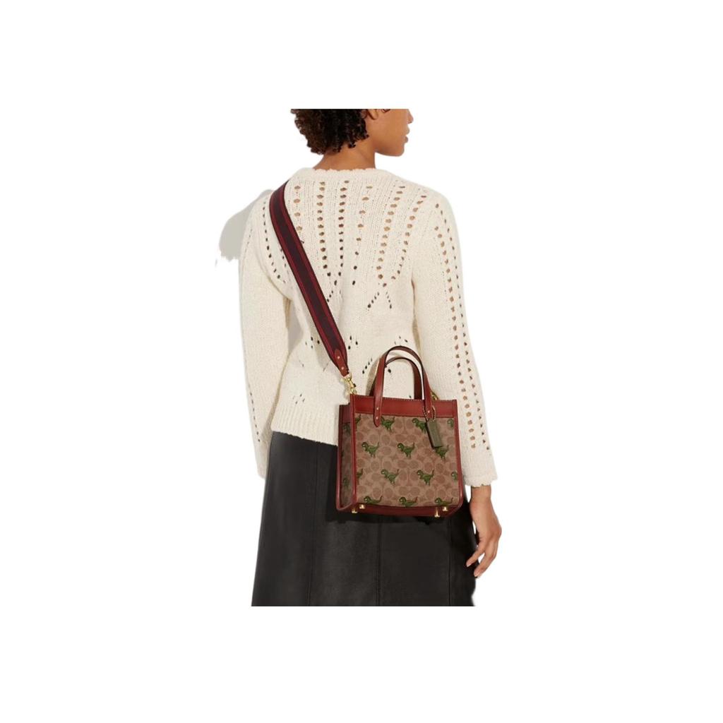 New COACH Field Canvas Artificial Leather Tote Bag, Shopping Bag, Shoulder Bag, Crossbody Bag, Handbag Trumpets Women's Tan CF083-BKHRU